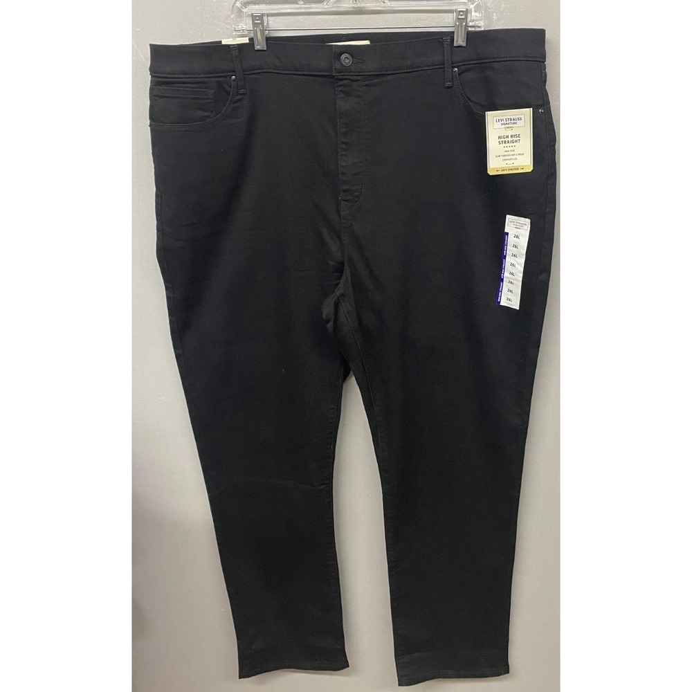 Levi Strauss Signature Jeans Womens 26L 38x34 Black Denim High Rise Straight Leg